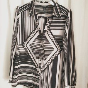 Alfani Blouse Black White Geometric Size 12